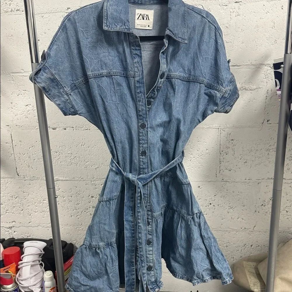 Zara Light Blue Denim Jacket Button Down Size XS - Skater Collared LIKE NEW 🩷